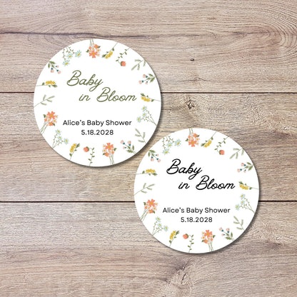 Baby In Bloom Wildflower Personalized Baby Shower Stickers, Thank You for Showering Party Gift Labels