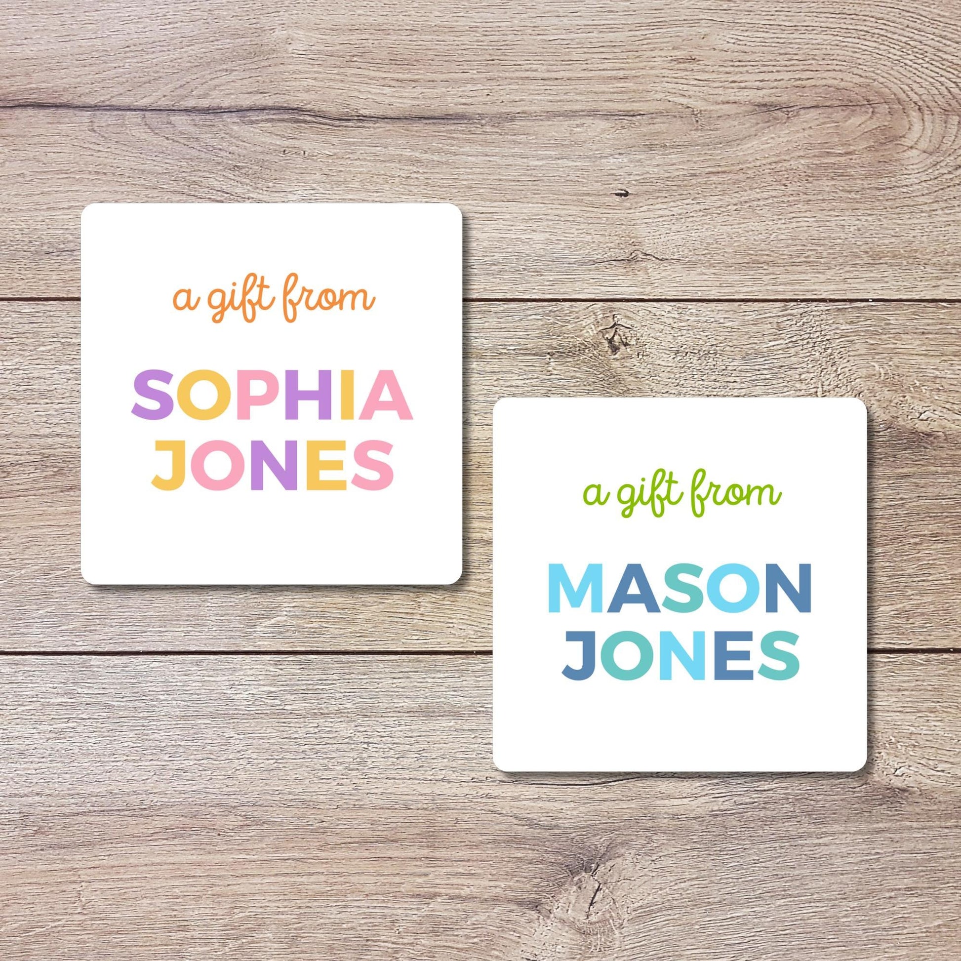 Personalized A Gift From Square Stickers, Custom Kids Party Favor Teacher Gift Bags Labels
