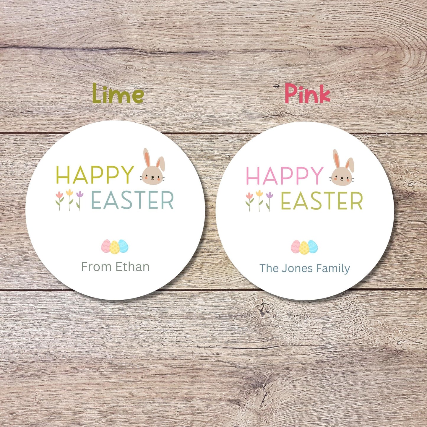 Personalized Happy Easter Bunny Rabbit Stickers, Custom Name Gift Basket Party Favor Labels