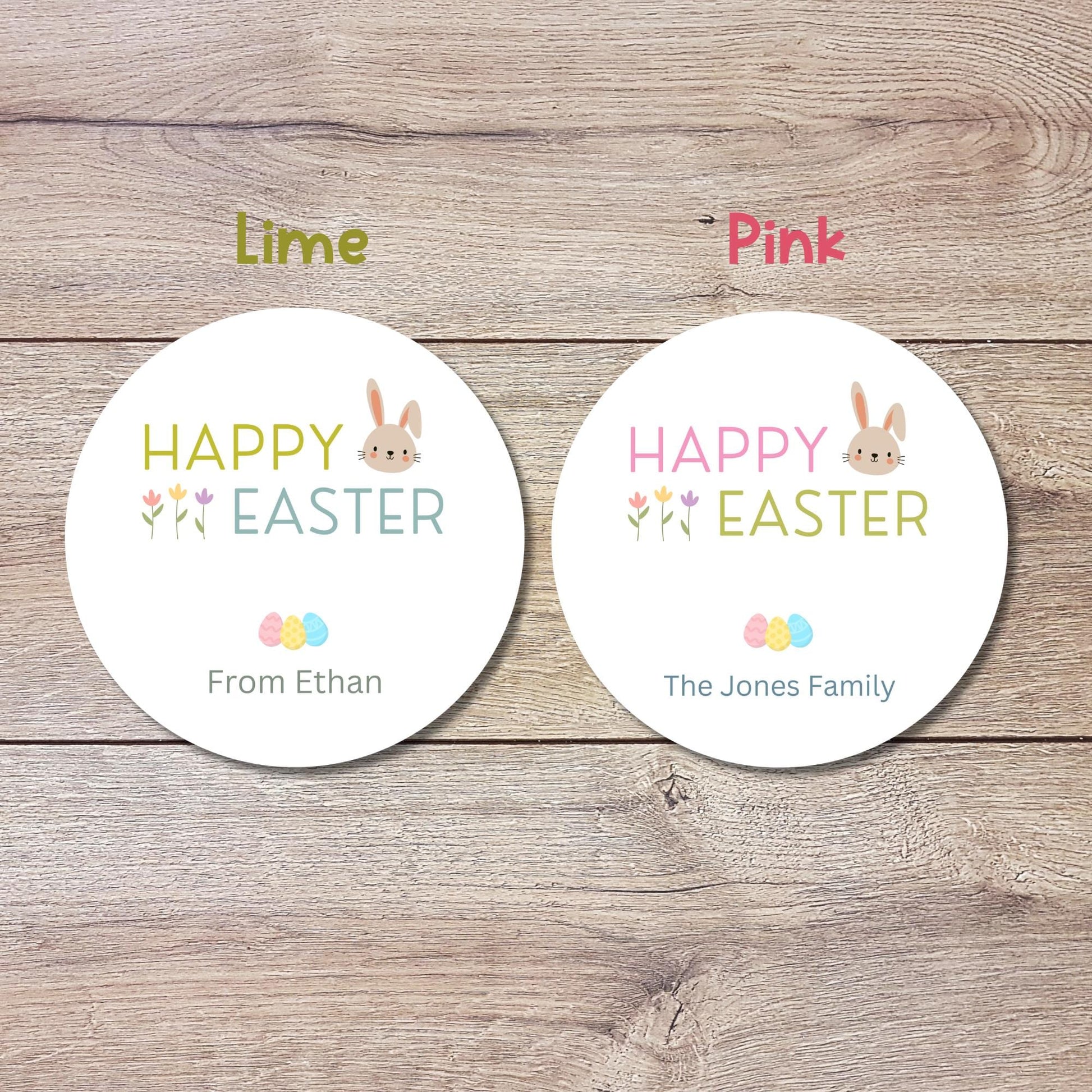 Personalized Happy Easter Bunny Rabbit Stickers, Custom Name Gift Basket Party Favor Labels