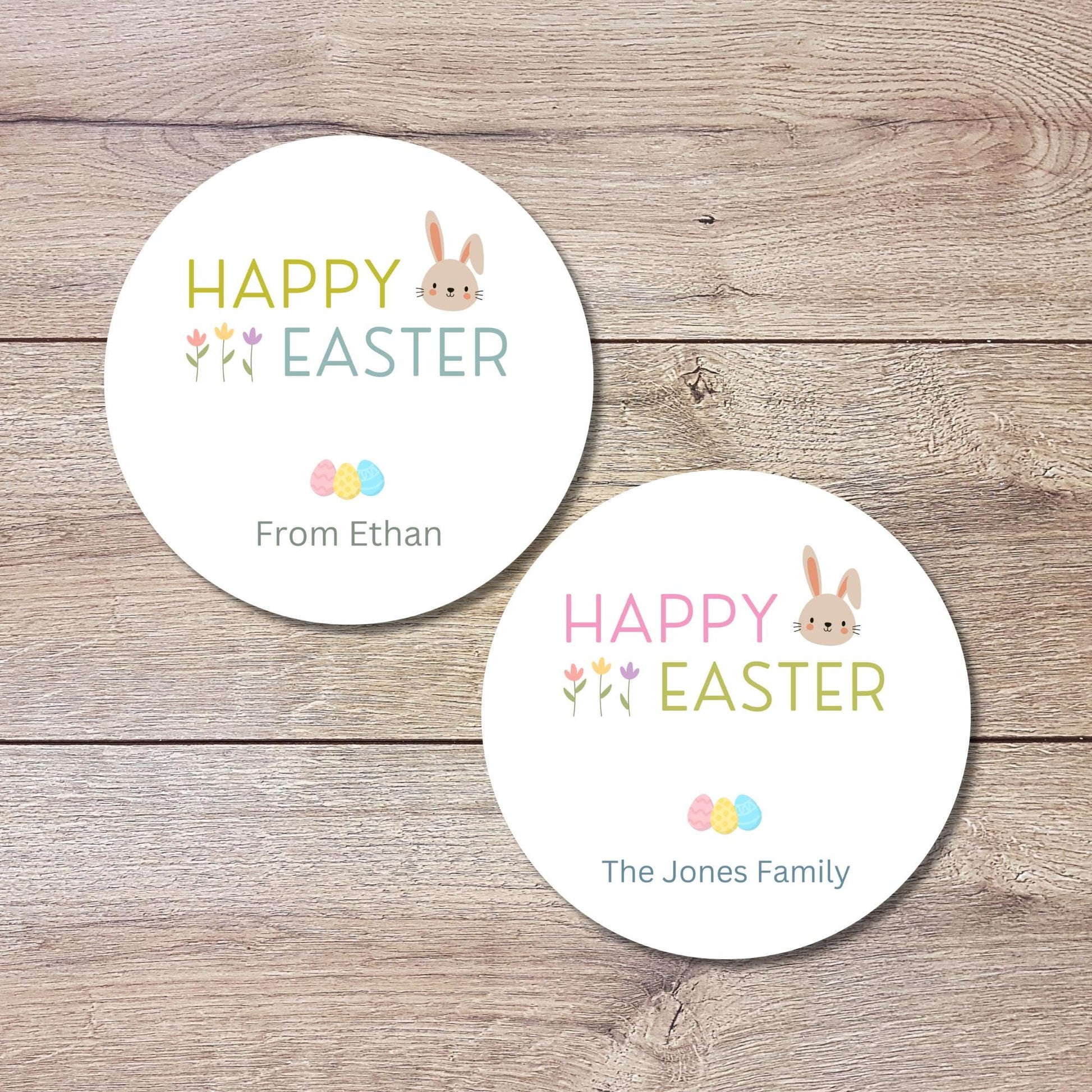 Personalized Happy Easter Bunny Rabbit Stickers, Custom Name Gift Basket Party Favor Labels