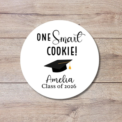 Personalized One Smart Cookie Graduation Stickers, Custom Grad Party Gift Bag Labels