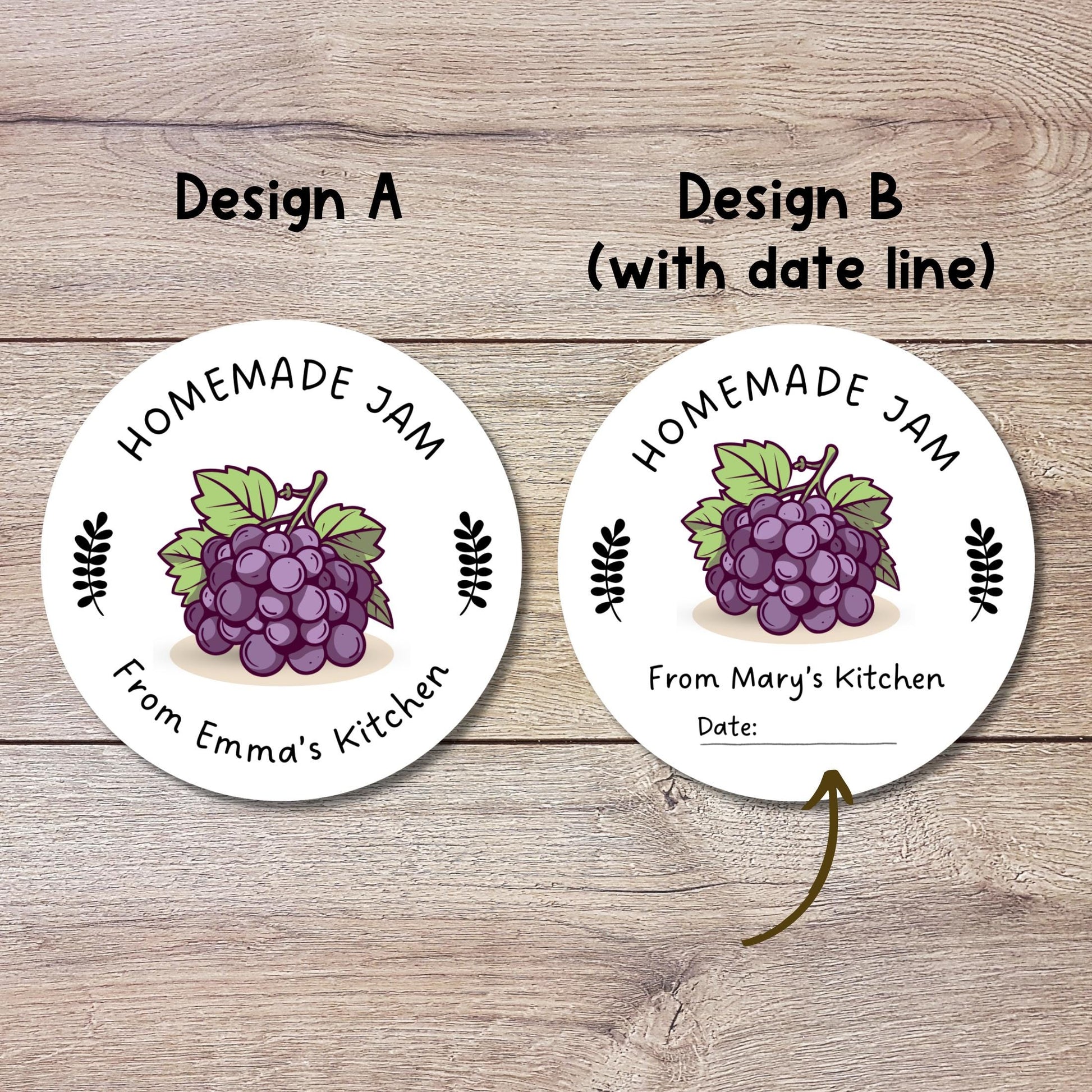 Personalized Grape Jam Jelly Stickers, Custom Homemade Fruit Canning with Date Line Labels