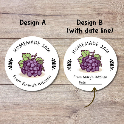 Personalized Grape Jam Jelly Stickers, Custom Homemade Fruit Canning with Date Line Labels