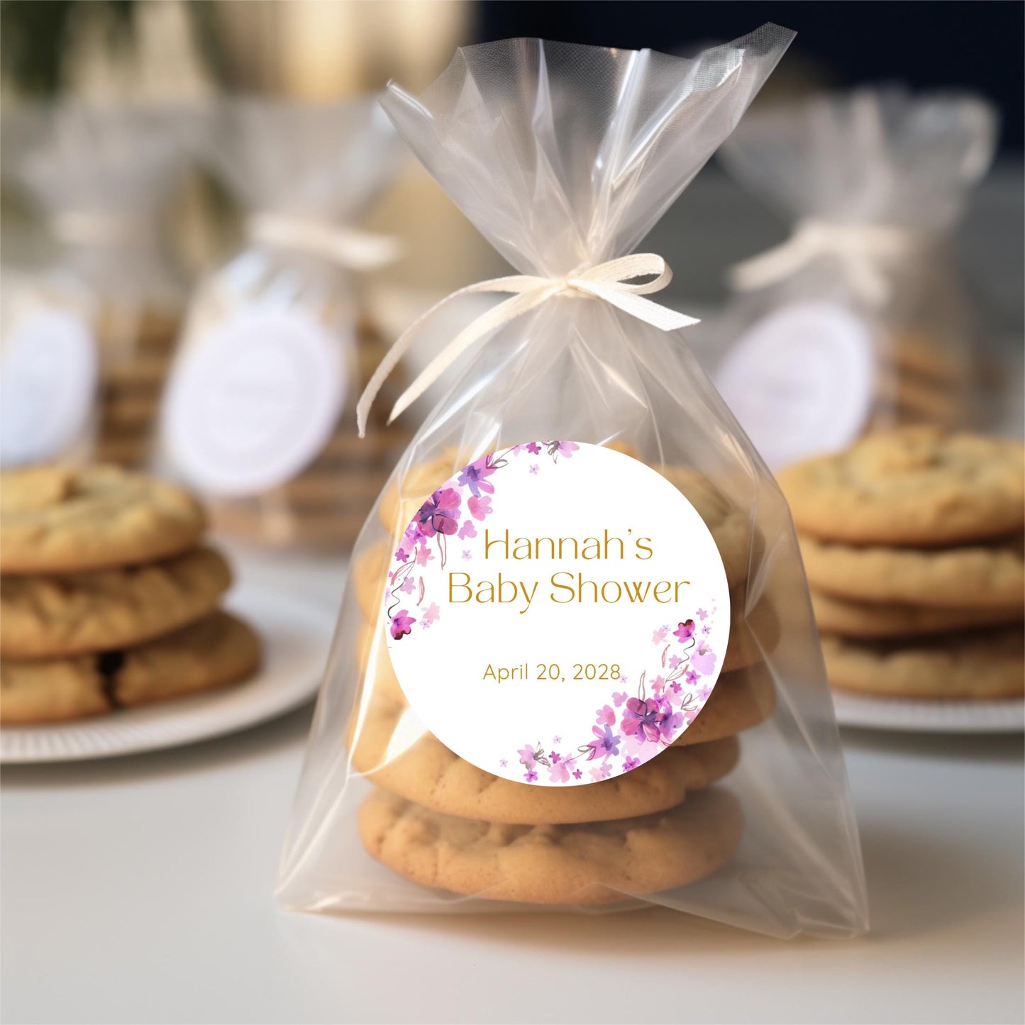 Personalized Watercolor Floral Baby Shower Stickers, Thank You for Coming Party Gift Labels