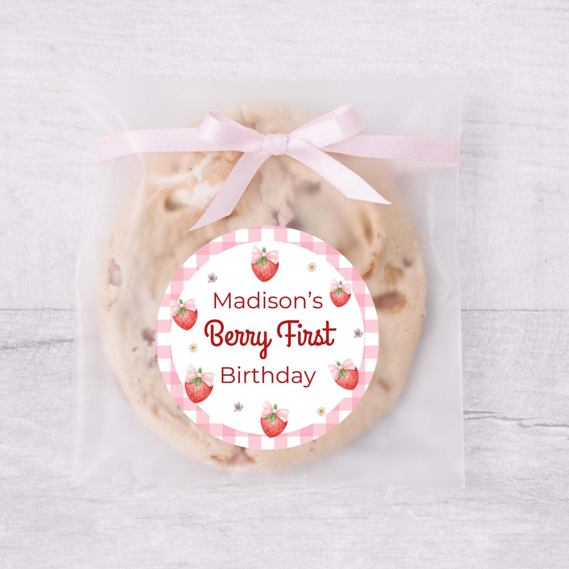 Berry First Personalized Birthday Stickers, Custom 1st Birthday Party Favor Goody Bag Labels