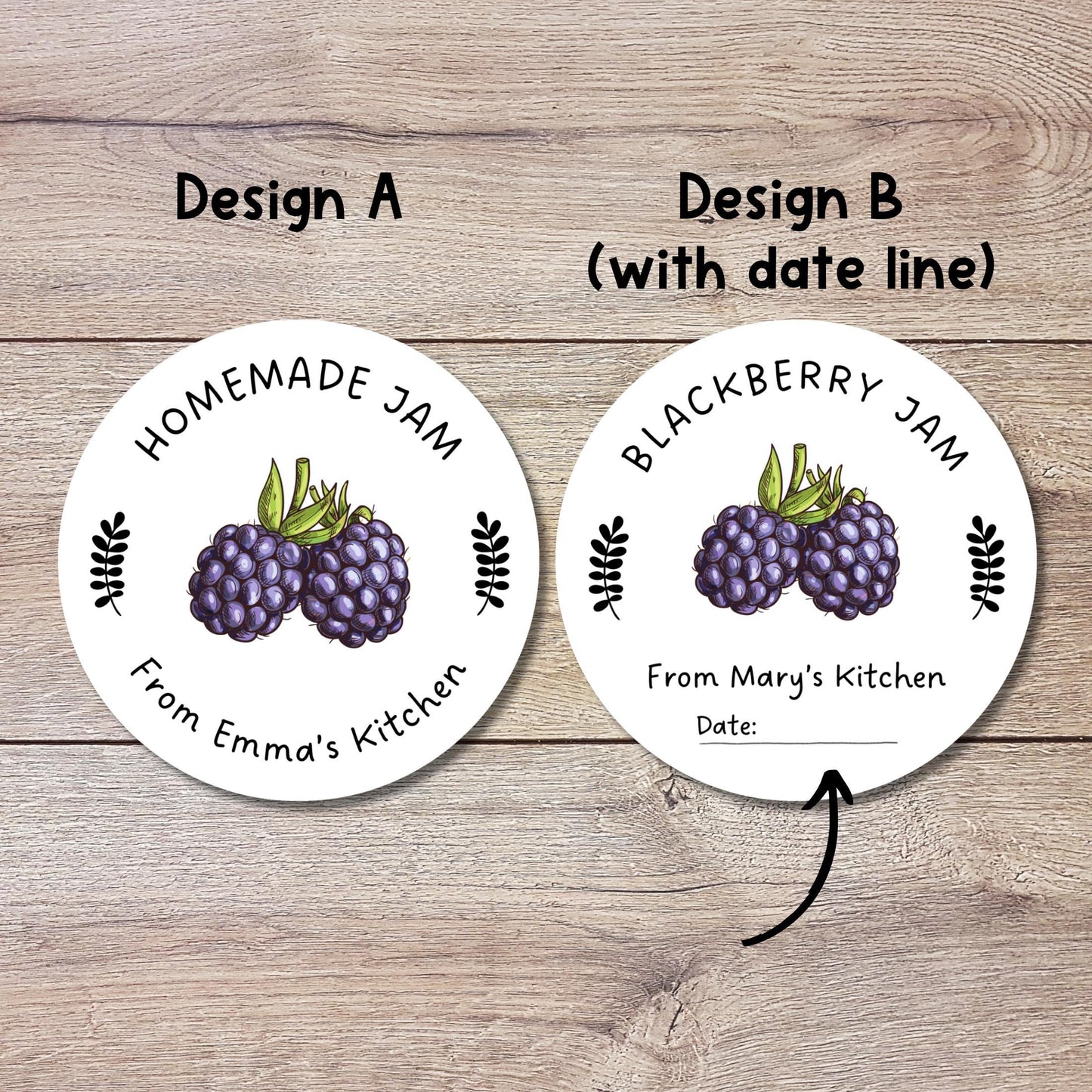 Personalized Blackberry Jam Jelly Stickers, Custom Homemade Fruit Canning with Date Line Labels