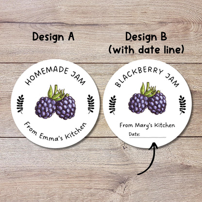 Personalized Blackberry Jam Jelly Stickers, Custom Homemade Fruit Canning with Date Line Labels