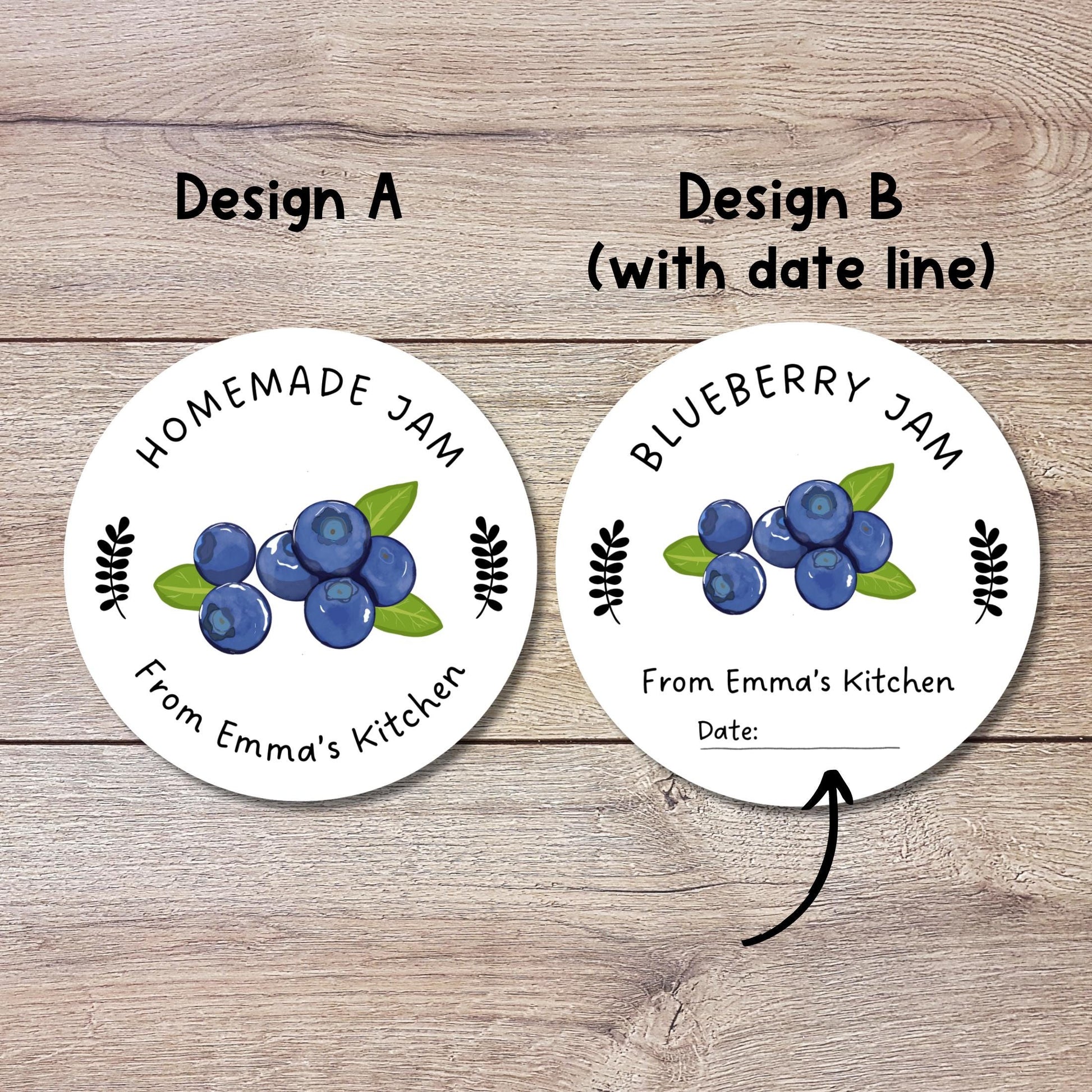 Personalized Blueberry Jam Jelly Stickers, Custom Homemade Fruit Canning with Date Line Labels