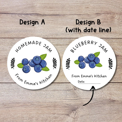 Personalized Blueberry Jam Jelly Stickers, Custom Homemade Fruit Canning with Date Line Labels