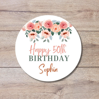 Personalized Floral Birthday Sticker, Custom Thank You Party Favor Gift Bag Labels