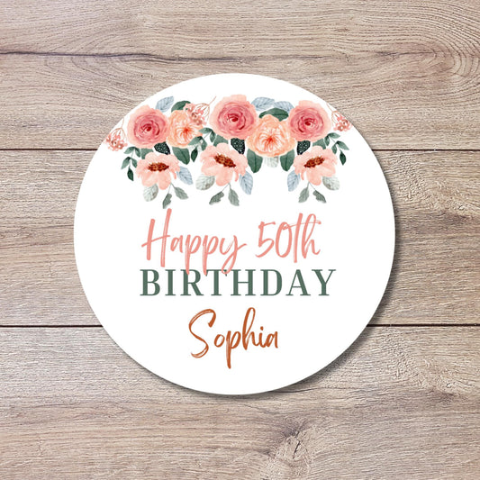 Personalized Floral Birthday Sticker, Custom Thank You Party Favor Gift Bag Labels