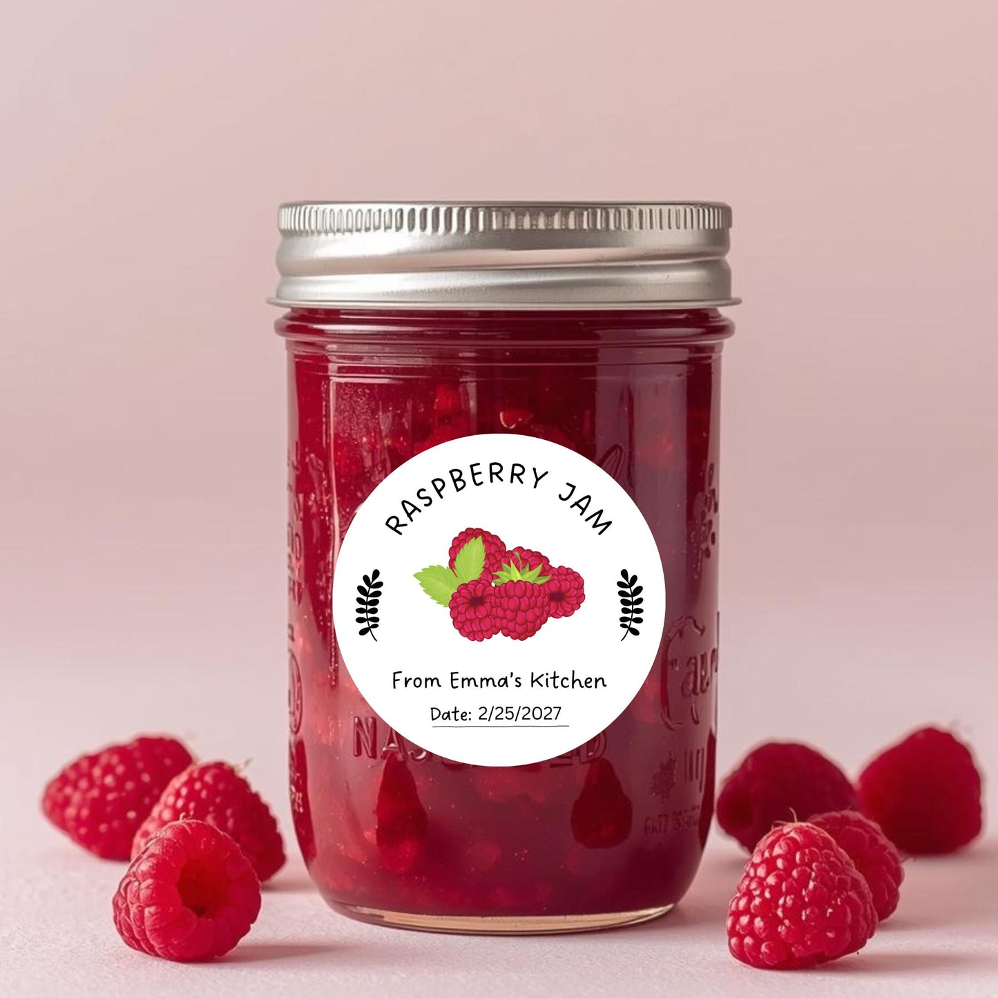 Personalized Raspberry Jam Jelly Stickers, Custom Homemade Fruit Canning with Date Line Labels