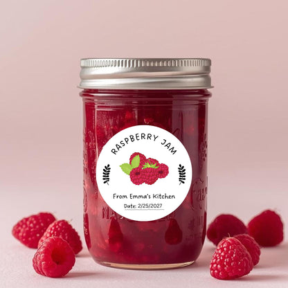 Personalized Raspberry Jam Jelly Stickers, Custom Homemade Fruit Canning with Date Line Labels
