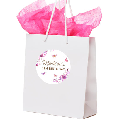 Pink Butterfly Personalized Happy Birthday Stickers, Custom Party Favor for Any Events, Butterfly Theme Labels for Gift Bags