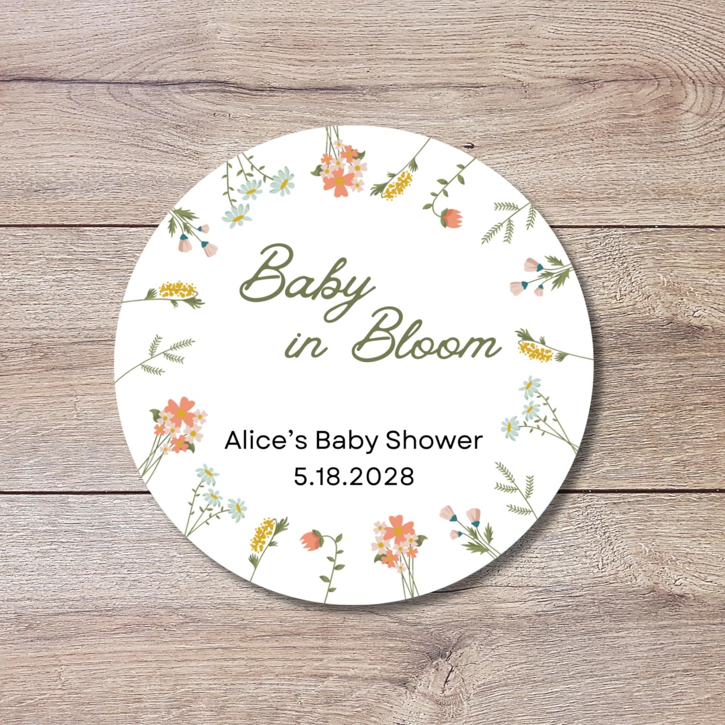 Baby In Bloom Wildflower Personalized Baby Shower Stickers, Thank You for Showering Party Gift Labels