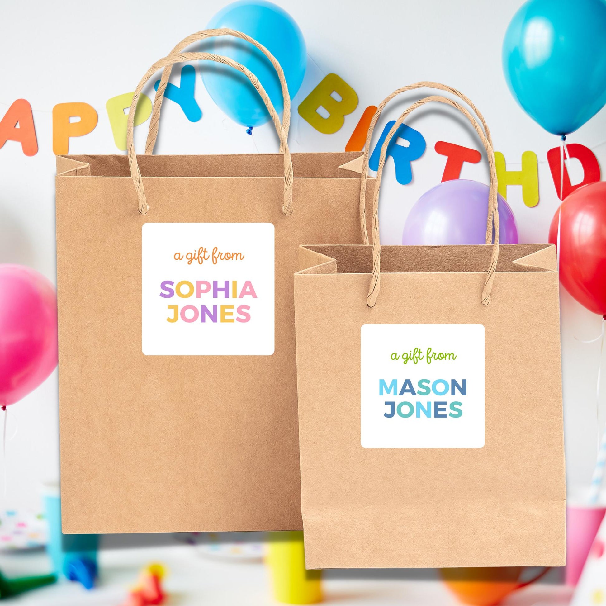 Personalized A Gift From Square Stickers, Custom Kids Party Favor Teacher Gift Bags Labels