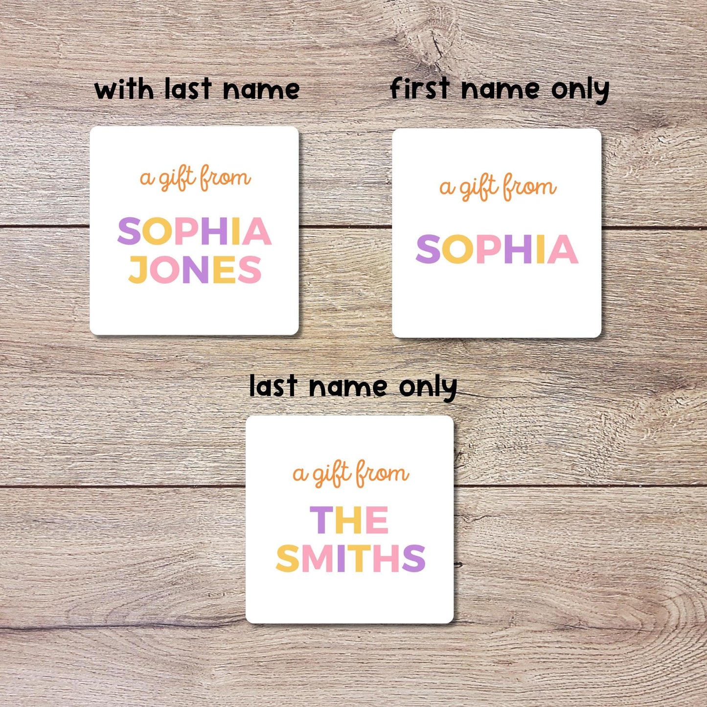 Personalized A Gift From Birthday Cupcake Square Stickers, Custom Kids Party Favor Teacher Gift Bags Labels