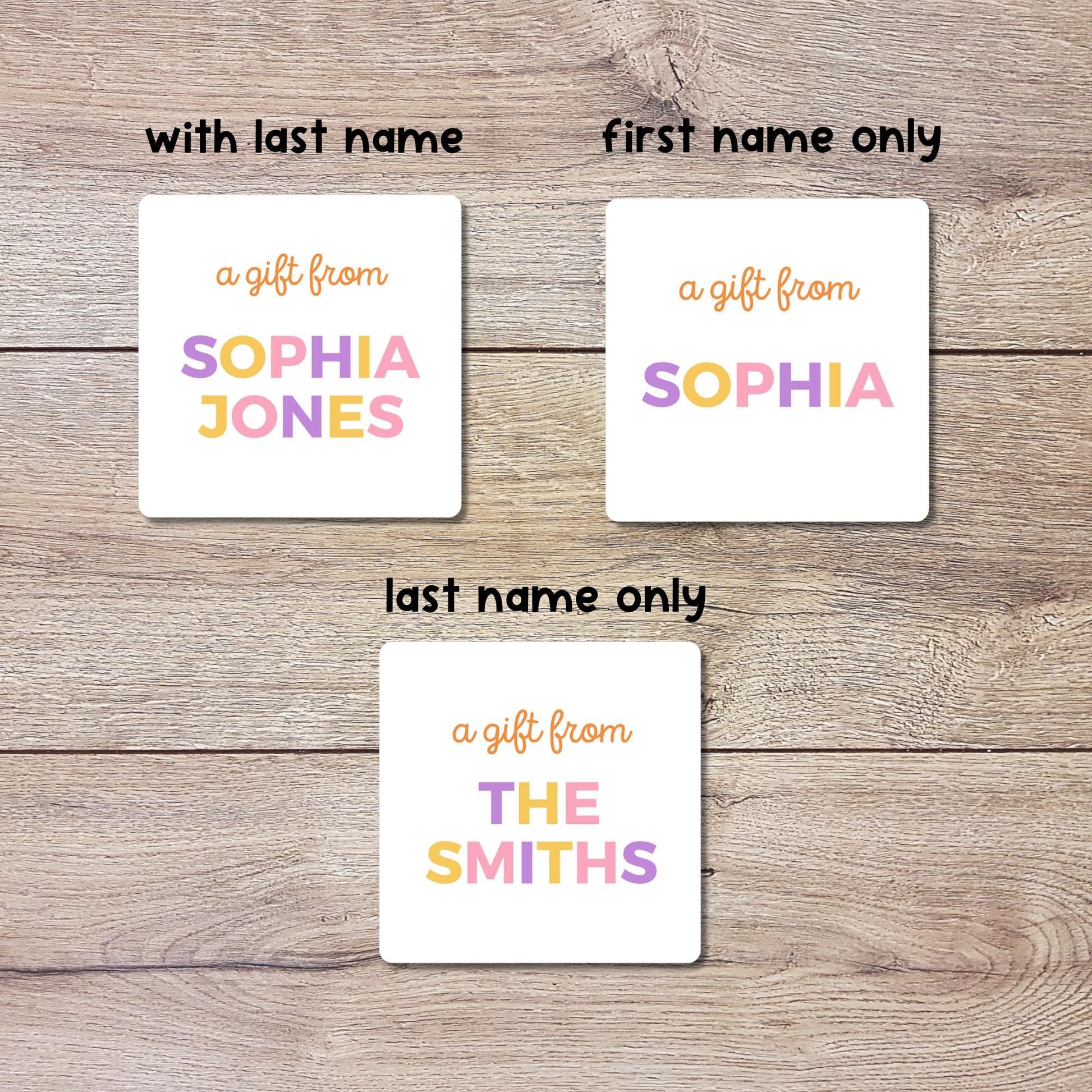 Personalized A Gift From Birthday Cupcake Square Stickers, Custom Kids Party Favor Teacher Gift Bags Labels