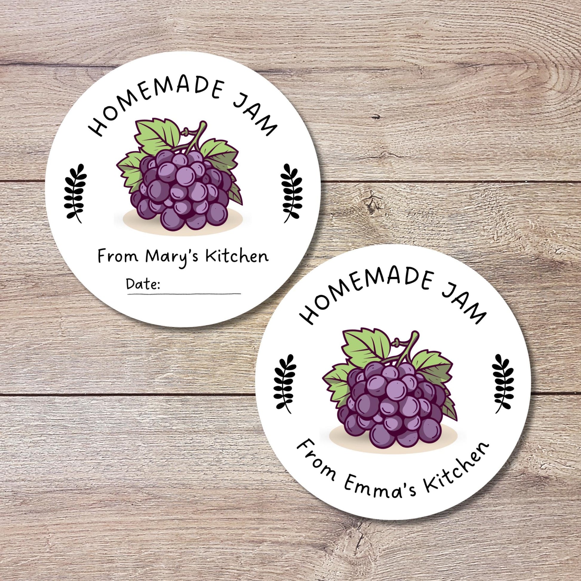 Personalized Grape Jam Jelly Stickers, Custom Homemade Fruit Canning with Date Line Labels