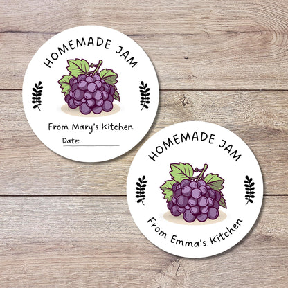 Personalized Grape Jam Jelly Stickers, Custom Homemade Fruit Canning with Date Line Labels