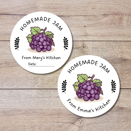 Personalized Grape Jam Jelly Stickers, Custom Homemade Fruit Canning with Date Line Labels