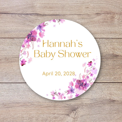Personalized Watercolor Floral Baby Shower Stickers, Thank You for Coming Party Gift Labels