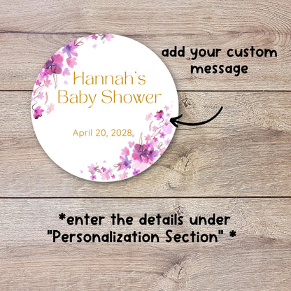 Personalized Watercolor Floral Baby Shower Stickers, Thank You for Coming Party Gift Labels