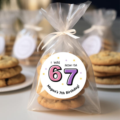 Personalized 6 7 Birthday Sticker, Custom 7th Birthday Party Favor Gift Bag Labels