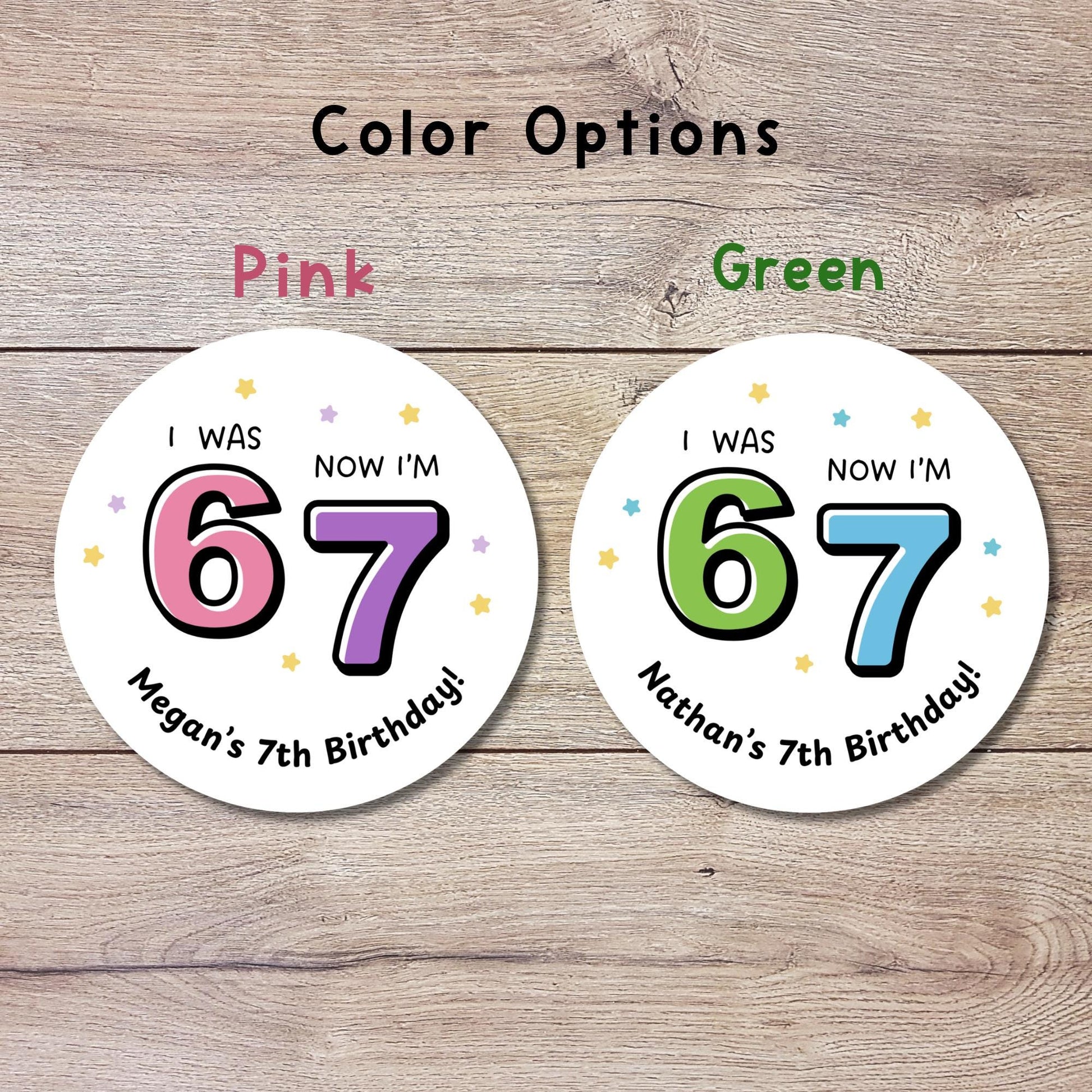 Personalized 6 7 Birthday Sticker, Custom 7th Birthday Party Favor Gift Bag Labels