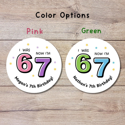 Personalized 6 7 Birthday Sticker, Custom 7th Birthday Party Favor Gift Bag Labels