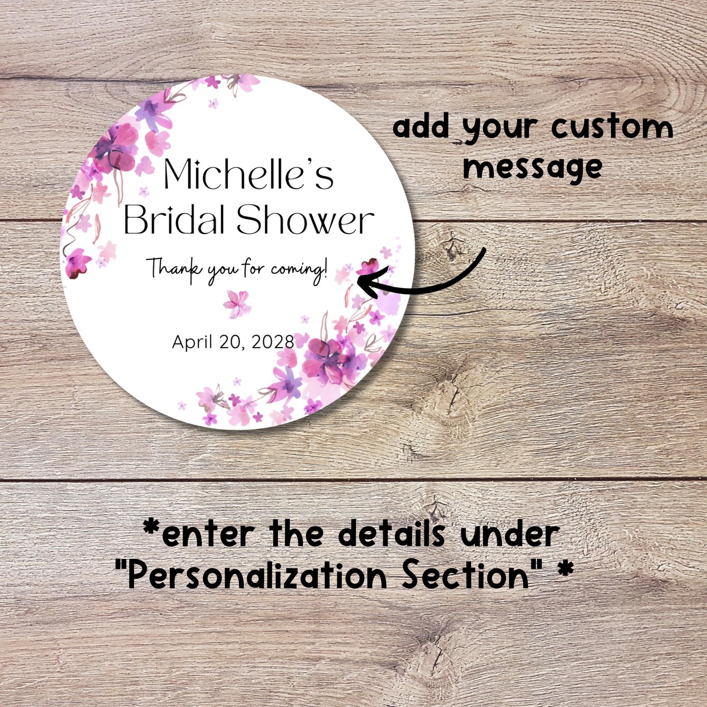 Floral Bridal Shower Personalized Stickers, Custom Bride-to-Be Thank You Labels