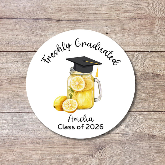 Personalized Freshly Graduated Graduation Stickers, Custom Grad Party Gift Bag Labels