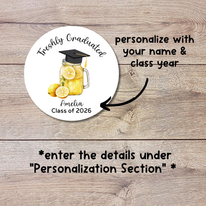 Personalized Freshly Graduated Graduation Stickers, Custom Grad Party Gift Bag Labels