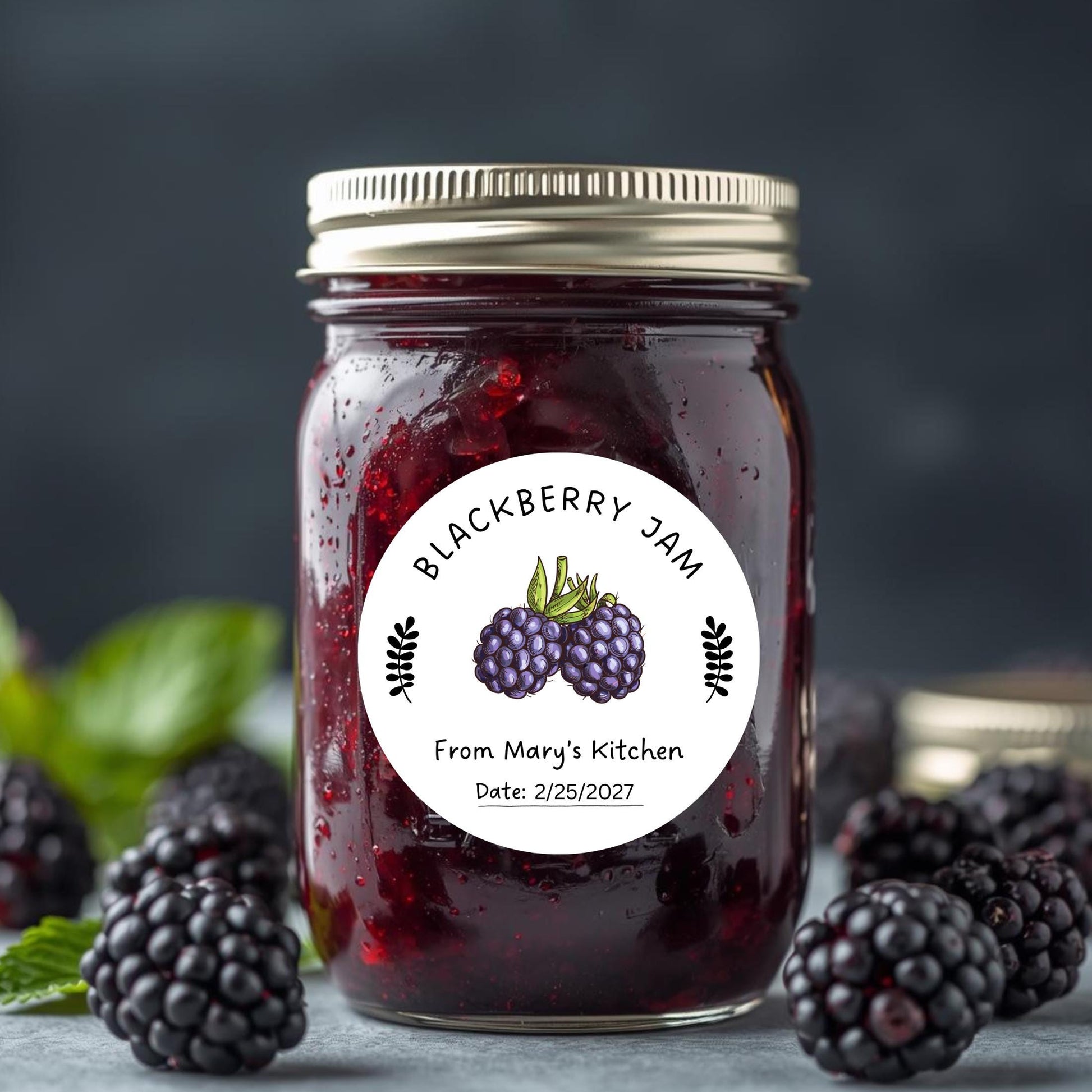 Personalized Blackberry Jam Jelly Stickers, Custom Homemade Fruit Canning with Date Line Labels