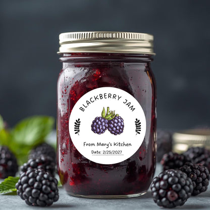 Personalized Blackberry Jam Jelly Stickers, Custom Homemade Fruit Canning with Date Line Labels