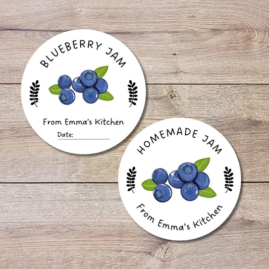 Personalized Blueberry Jam Jelly Stickers, Custom Homemade Fruit Canning with Date Line Labels