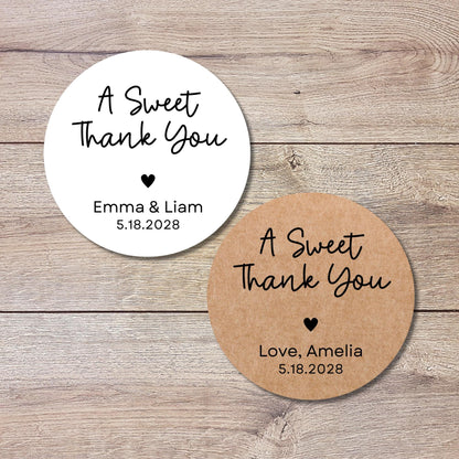 A Sweet Thank You Stickers, Personalized Wedding Bridal Shower, Baby Shower, Birthday Anniversary Party Labels