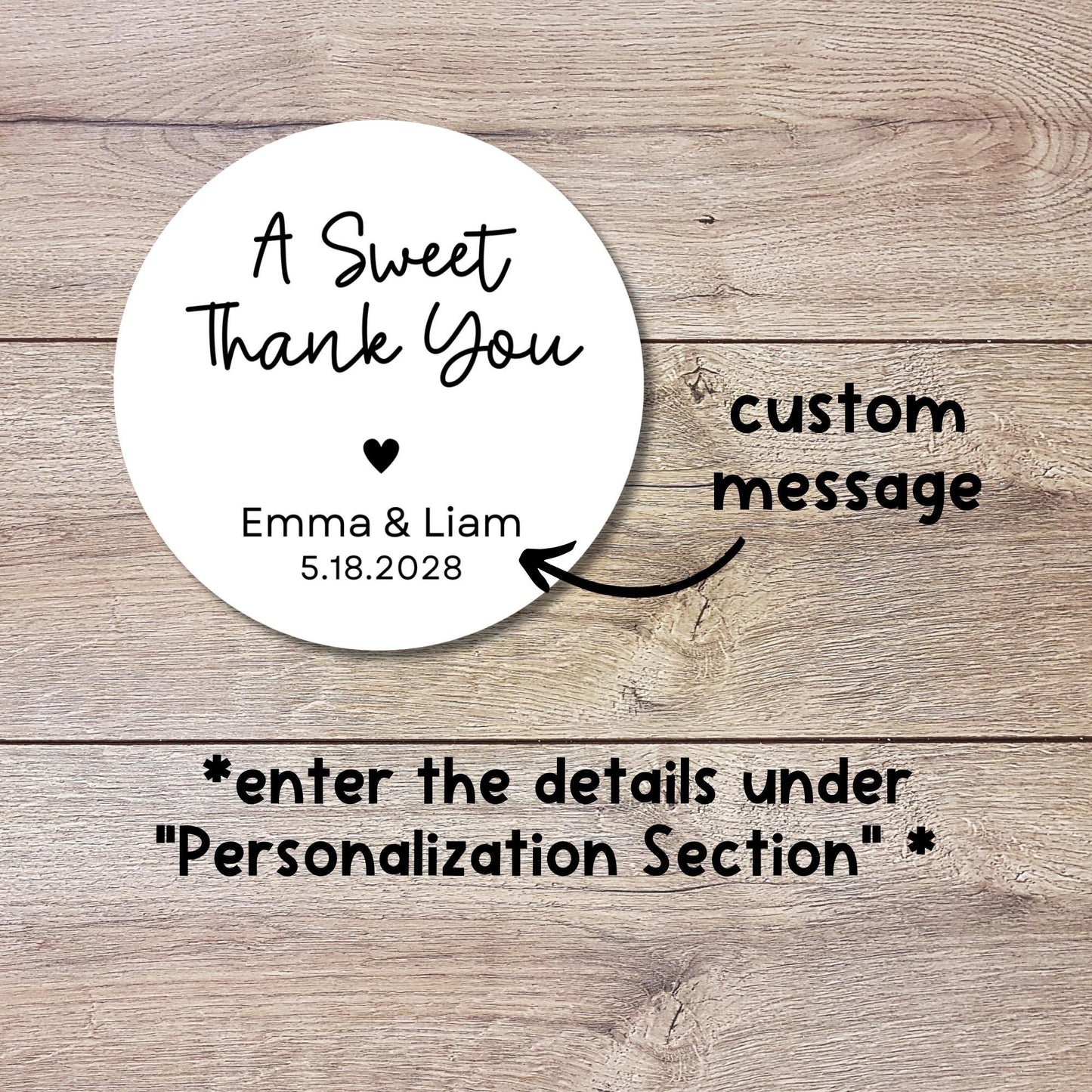 A Sweet Thank You Stickers, Personalized Wedding Bridal Shower, Baby Shower, Birthday Anniversary Party Labels