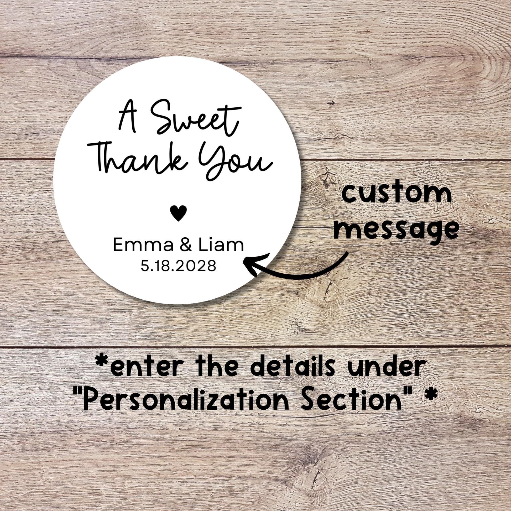 A Sweet Thank You Stickers, Personalized Wedding Bridal Shower, Baby Shower, Birthday Anniversary Party Labels