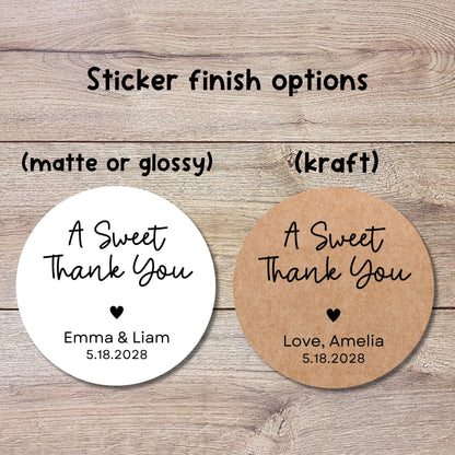 A Sweet Thank You Stickers, Personalized Wedding Bridal Shower, Baby Shower, Birthday Anniversary Party Labels