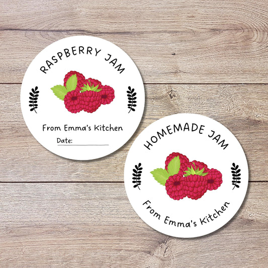 Personalized Raspberry Jam Jelly Stickers, Custom Homemade Fruit Canning with Date Line Labels
