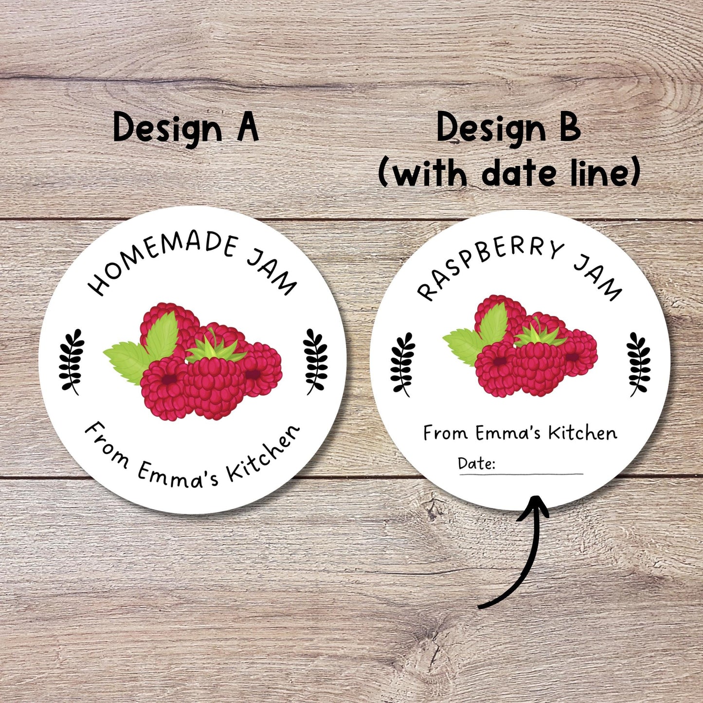 Personalized Raspberry Jam Jelly Stickers, Custom Homemade Fruit Canning with Date Line Labels