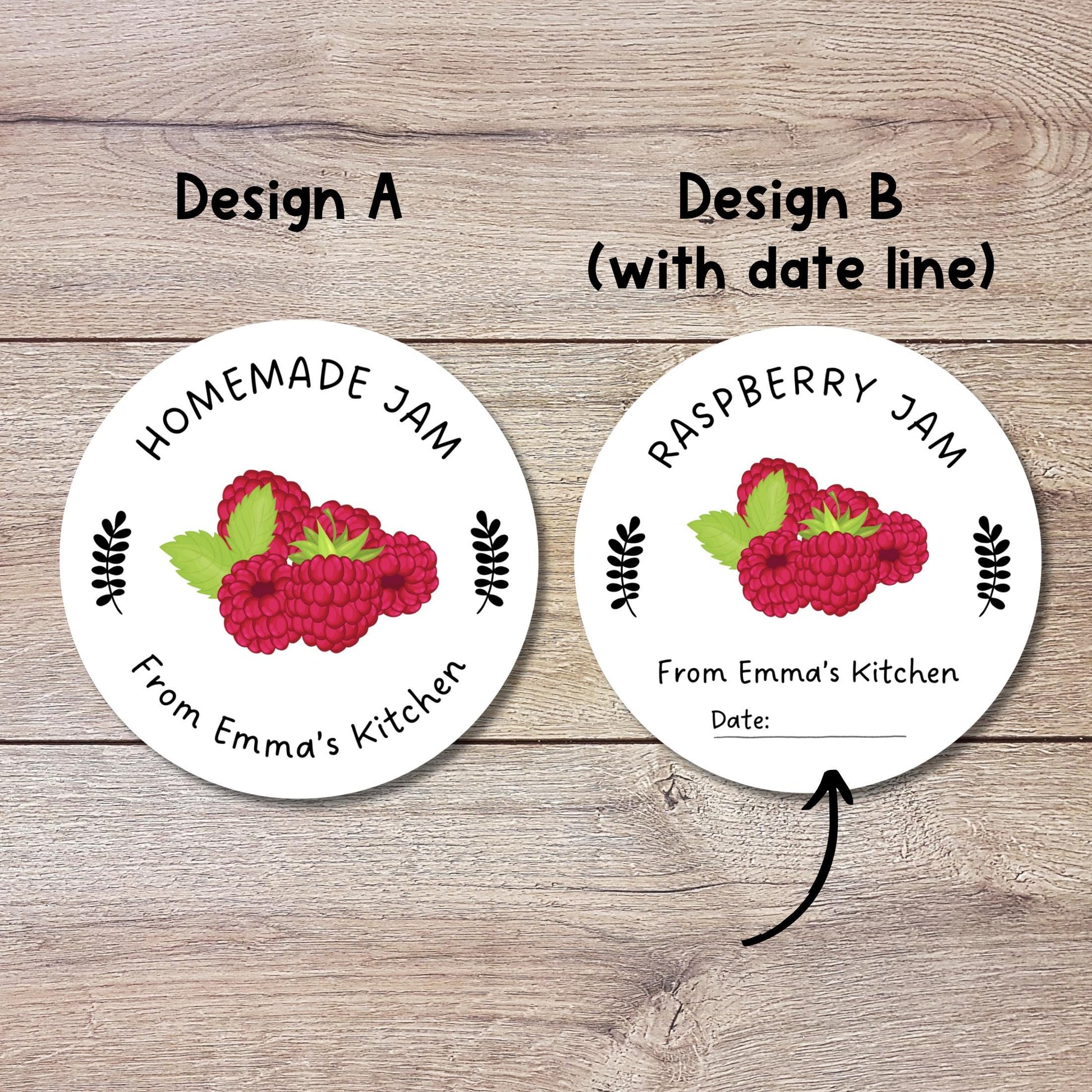 Personalized Raspberry Jam Jelly Stickers, Custom Homemade Fruit Canning with Date Line Labels