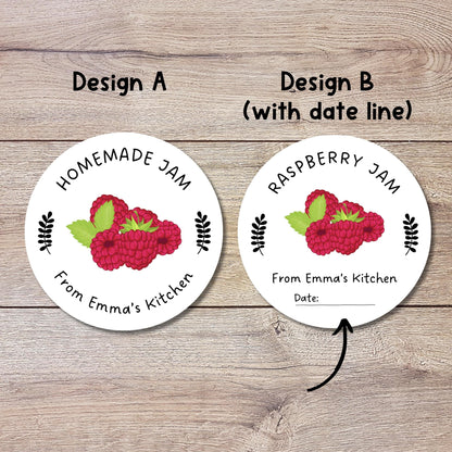 Personalized Raspberry Jam Jelly Stickers, Custom Homemade Fruit Canning with Date Line Labels