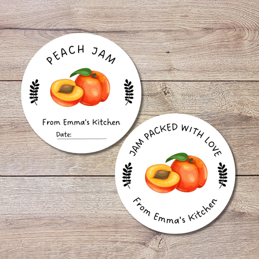 Personalized Peach Jam Jelly Stickers, Custom Homemade Fruit Canning with Date Line Labels