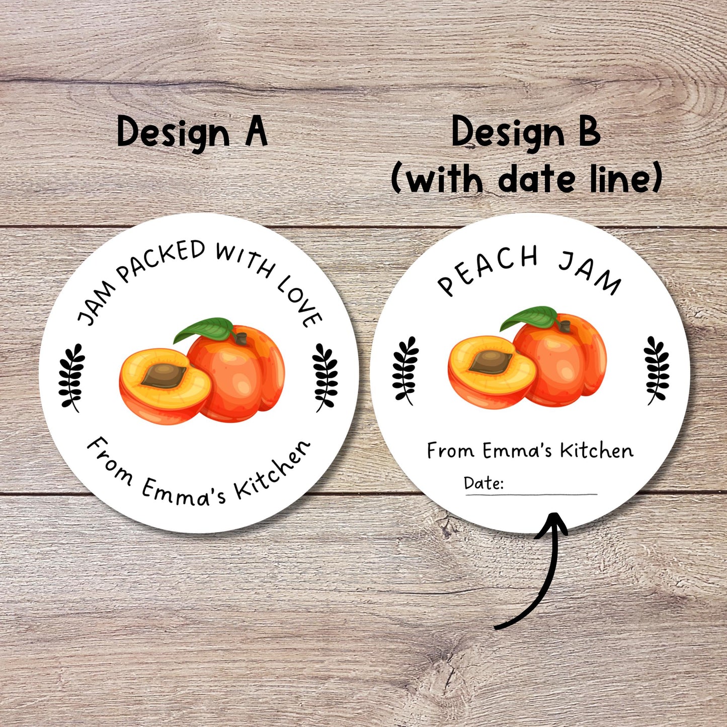 Personalized Peach Jam Jelly Stickers, Custom Homemade Fruit Canning with Date Line Labels