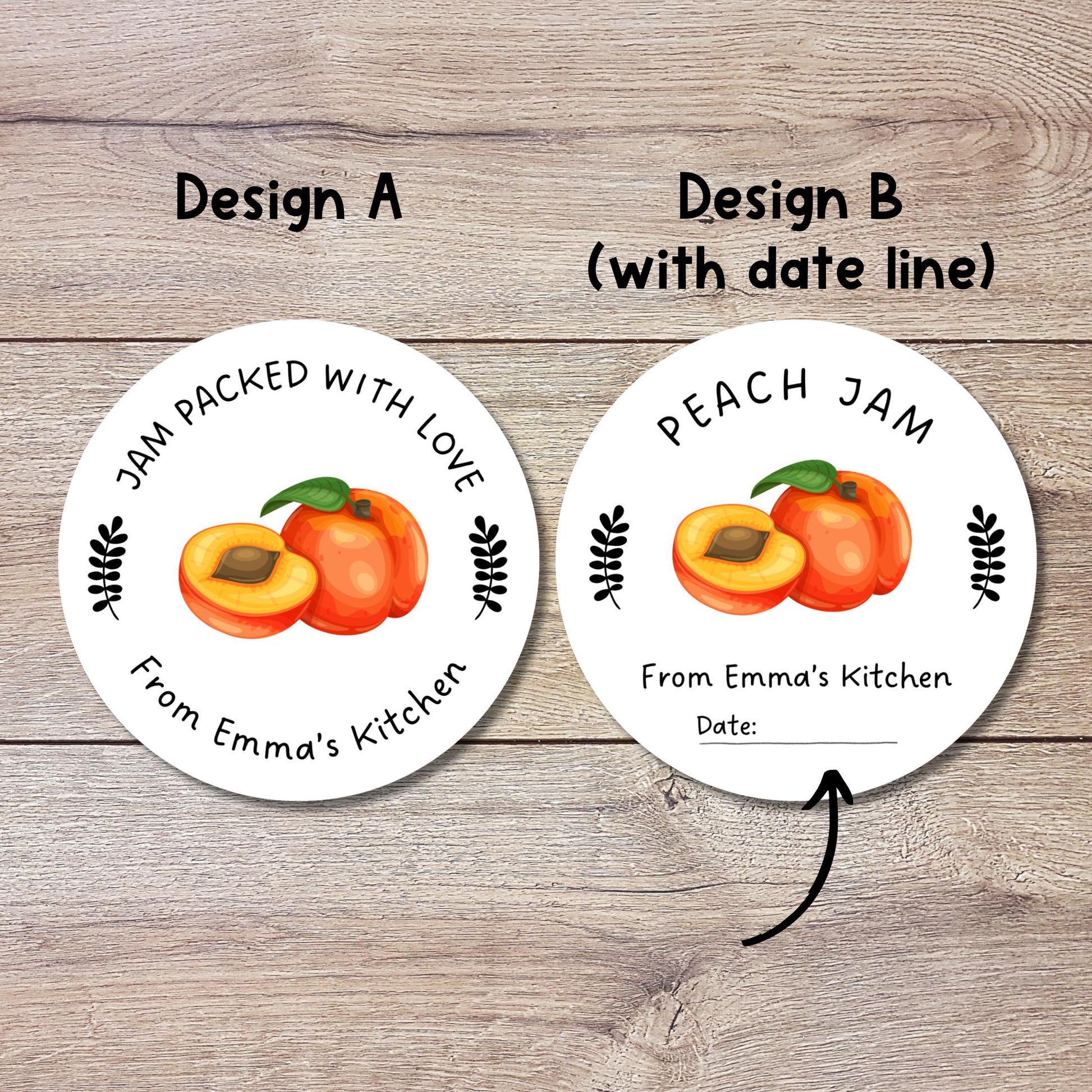Personalized Peach Jam Jelly Stickers, Custom Homemade Fruit Canning with Date Line Labels