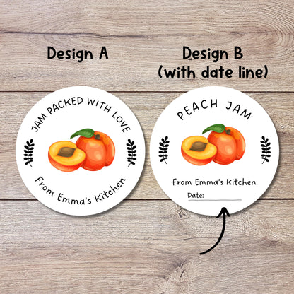 Personalized Peach Jam Jelly Stickers, Custom Homemade Fruit Canning with Date Line Labels