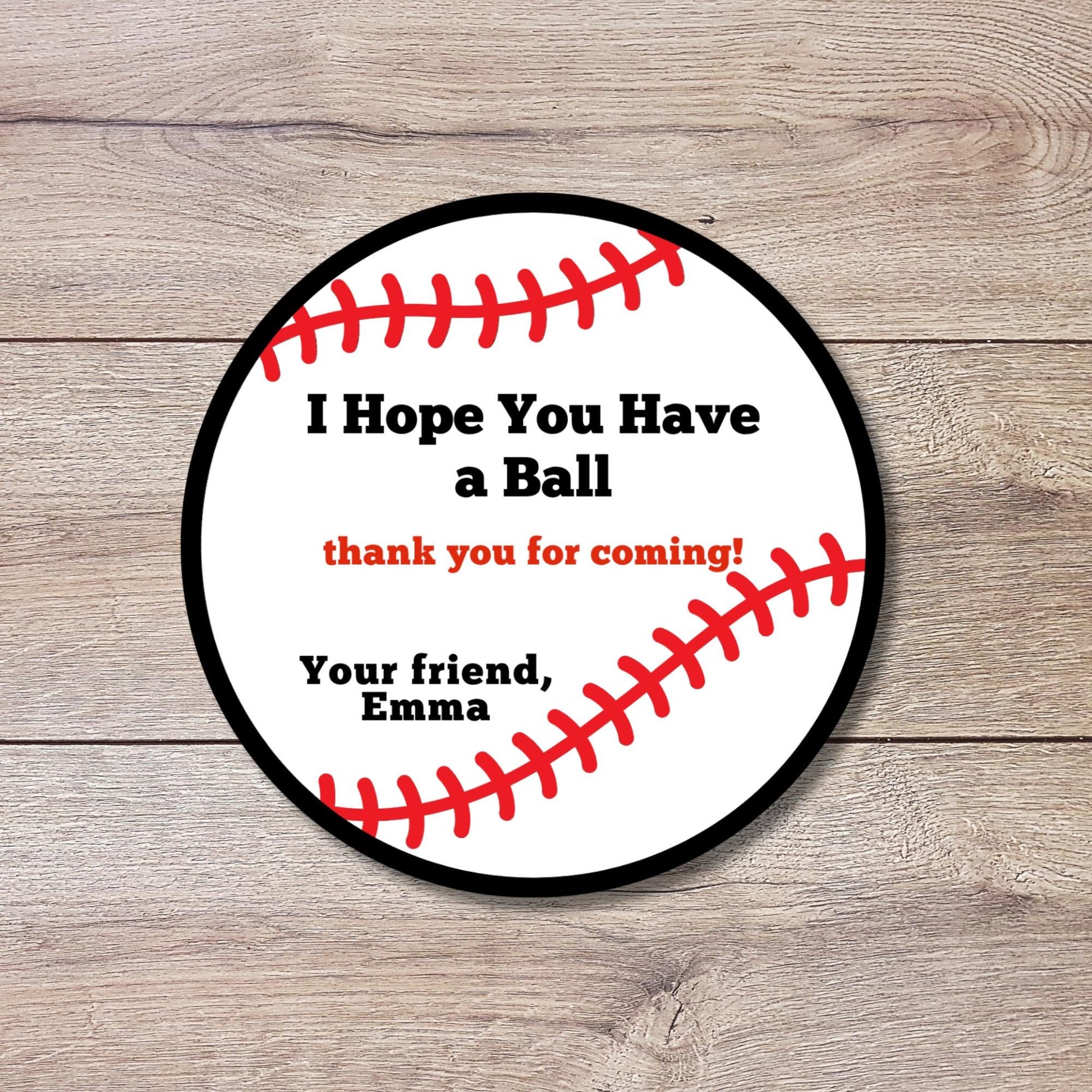 Personalized Hope You Had A Ball Baseball Stickers, Custom Party Favor Gift Bag Labels